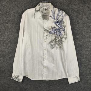 Mondo Shirt Mens XL White Textured Embroidered Eagle Button Up Long Sleeve